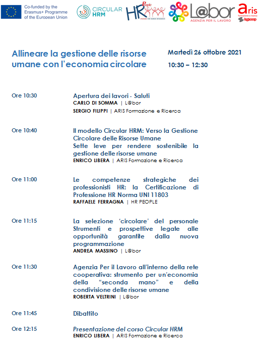 EVENTO ONLINE - ALLINEARE LA GESTIONE DELLE RISORSE UMANE CON L'ECONOMIA CIRCOLARE