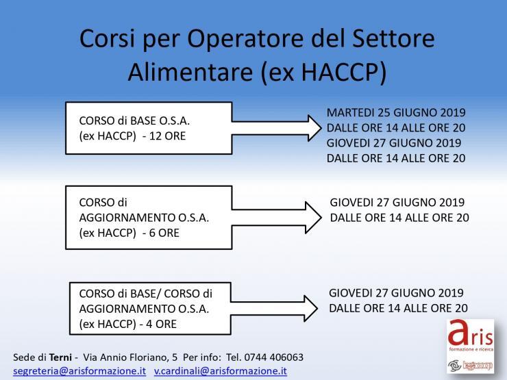 Avvio dei corsi per Operatore del Settore Alimentare O.S.A. (Ex HACCP)