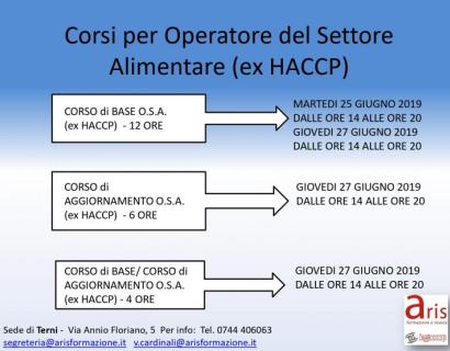 Avvio dei corsi per Operatore del Settore Alimentare O.S.A. (Ex HACCP)